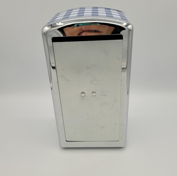 Retro-Style Blue Gingham Patterned Napkin Dispenser - Picture 3 of 7